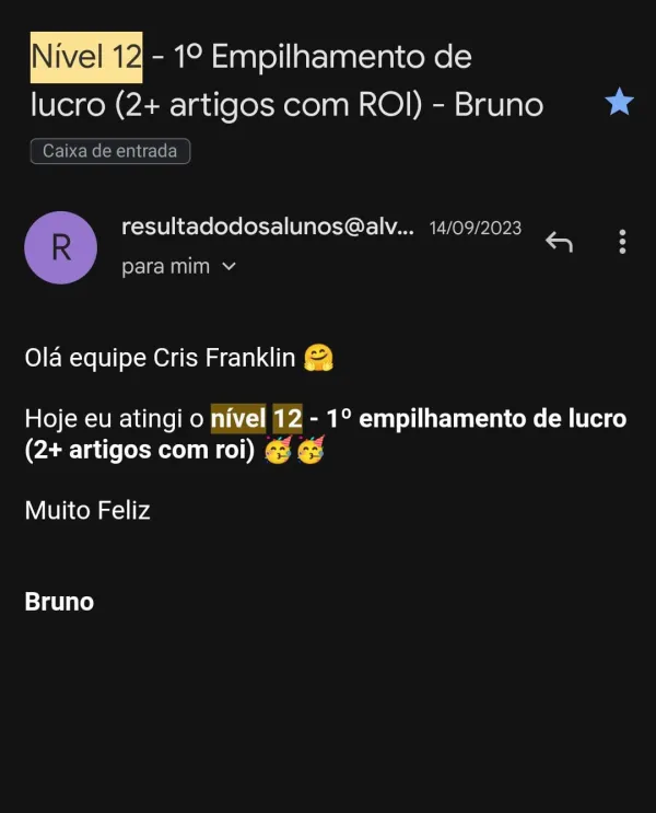 Resultado de Bruno na Mentoria Alvo 10K — empilhamento de lucro mês a mês