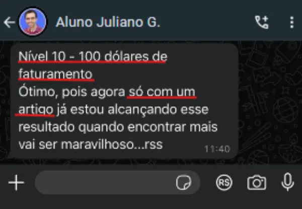 Resultado de Juliano na Mentoria Alvo 10K — primeiros $100/mês