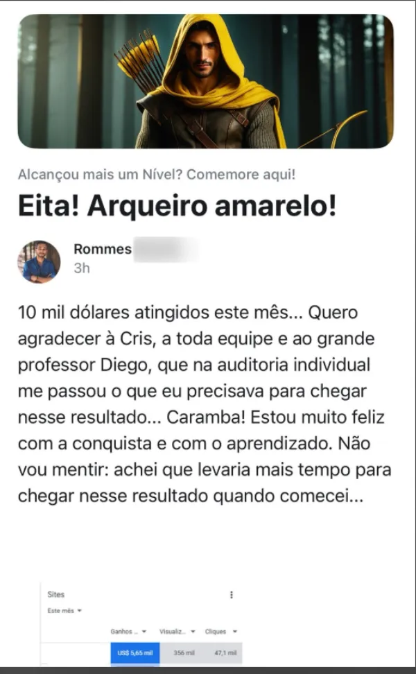 Resultado de Rommes na Mentoria Alvo 10K — atingiu $10K/mês