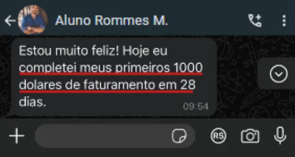 Resultado de Rommes na Mentoria Alvo 10K — $1K em 28 dias
