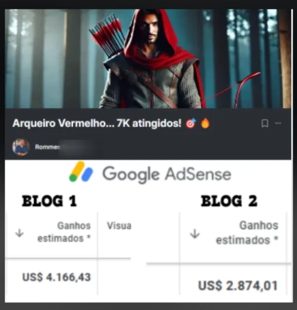 Resultado de Rommes na Mentoria Alvo 10K — $7K/mês com 2 blogs