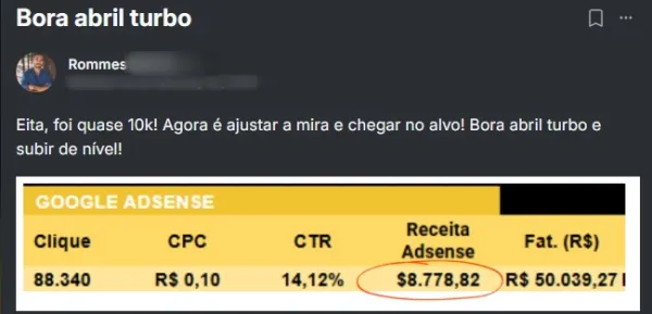 Resultado de Rommes na Mentoria Alvo 10K — $8.778 em receita